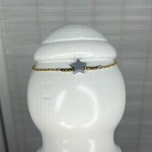 Gold Filled Dainty Star Bracelet Gray Charm Seed Bead Accent Size OS 7”